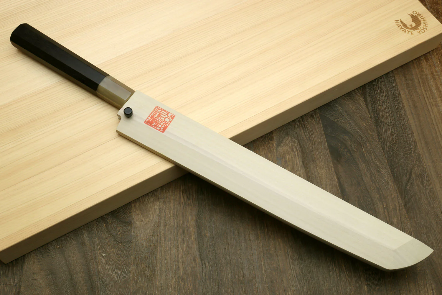 Yoshihiro Masashi Hongasumi White Steel Curved Sakimaru Takobiki Sushi Sashimi Japanese Knife Ebony Handle - Image 8