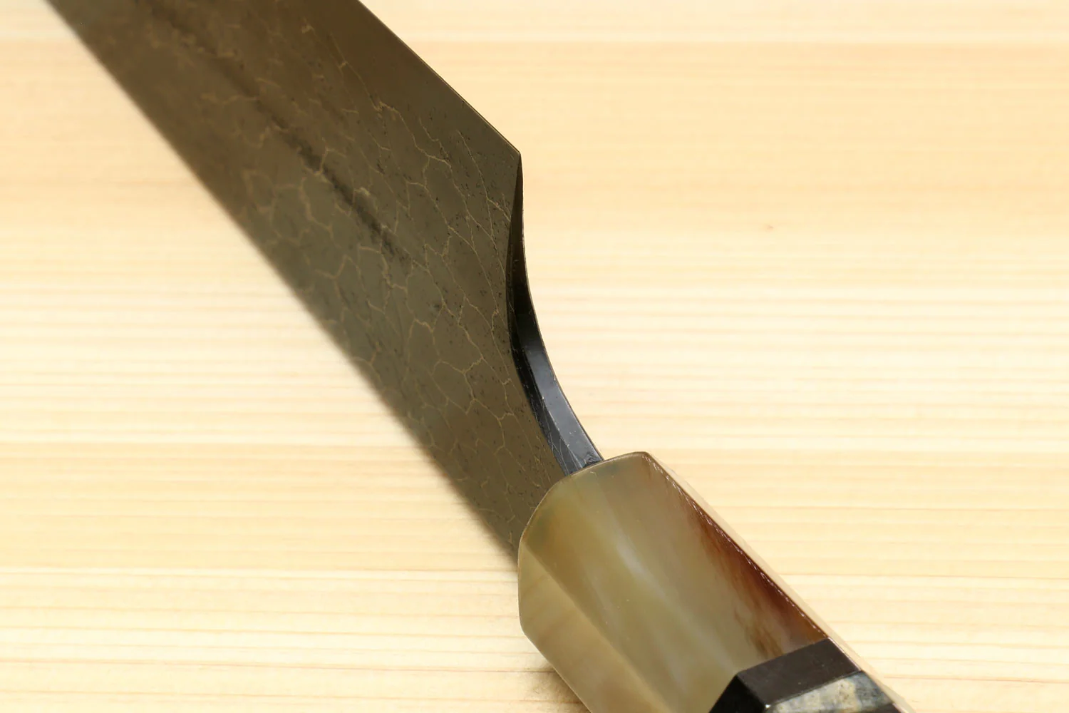 Yoshihiro Mazaki Hon-Sanmai Snake Skin Pattern Damascus Kurouchi Black-Forged Blue Steel Sujihiki Slicer Knife, Mazaki Limited Edition (Blade Length: 300mm) - Image 5
