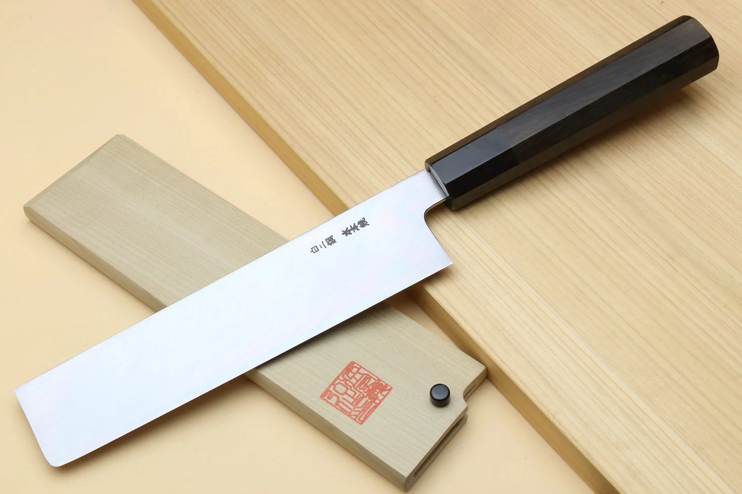 Yoshihiro Mizu Honyaki High Carbon White Steel #2 Mirror-Polished Namiukashi Edo Usuba Japanese Traditional Vegetable Knife Ebony Handle - Image 2