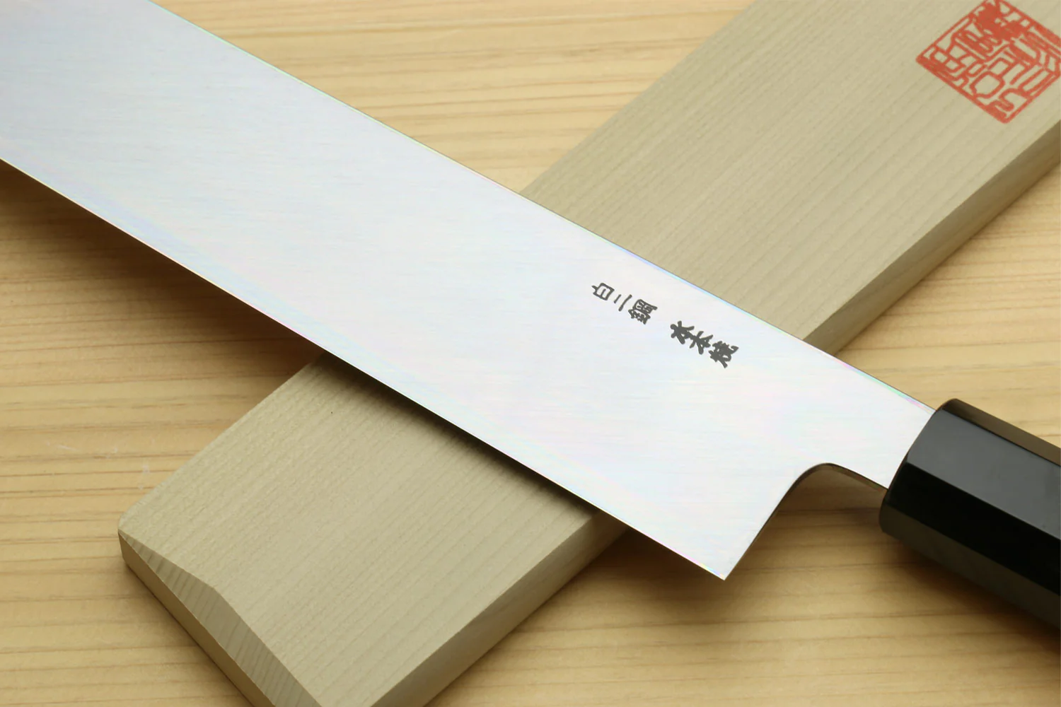 Yoshihiro Mizu Honyaki High Carbon White Steel #2 Mirror-Polished Namiukashi Edo Usuba Japanese Traditional Vegetable Knife Ebony Handle - Image 4