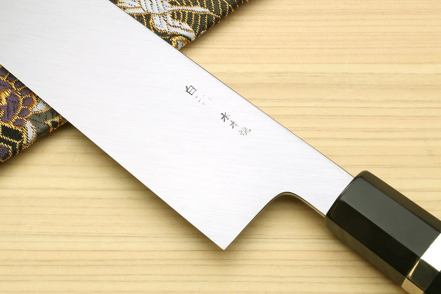 Yoshihiro Mizu Honyaki High Carbon White Steel #2 Mirror-Polished Namiukashi Edo Usuba Japanese Traditional Vegetable Knife Triple Silver Ring Ebony Handle - Image 5