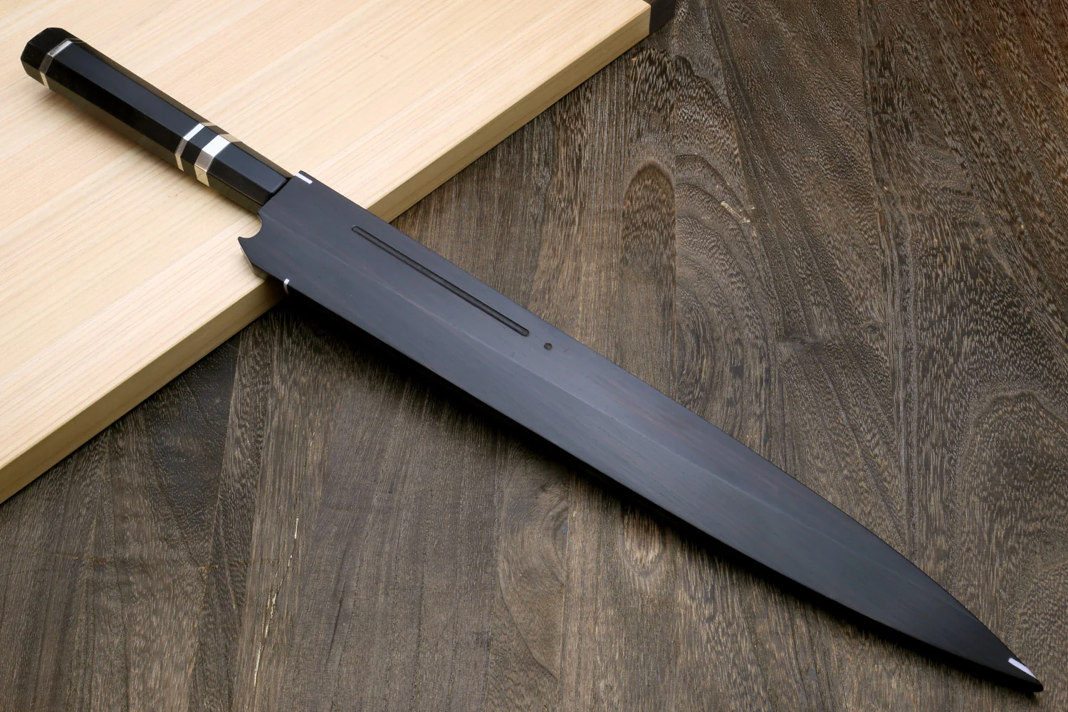 Yoshihiro Mizu Honyaki Mirror-Finished Namiukashi White Steel #2 Yanagi Sushi Sashimi Japanese Knife Triple Nickel Silver Ring Ebony Handle and Premium Ebony Saya - Image 9