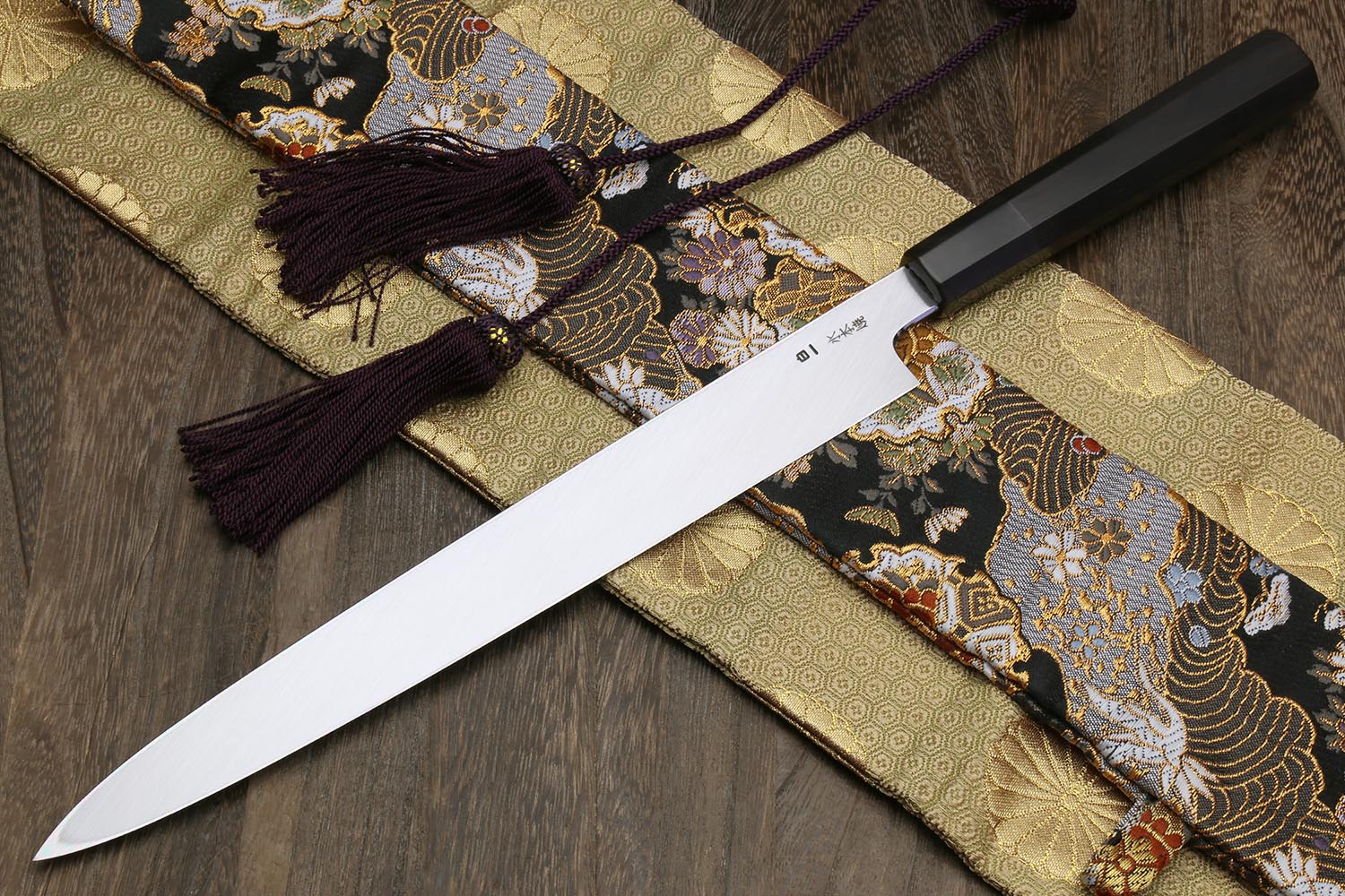 Yoshihiro Mizu Honyaki White Steel #1 Mirror-Finished Namiukashi Yanagi Ebony Handle - Image 4
