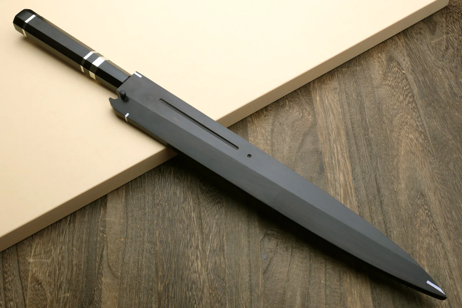 Yoshihiro Mizu Honyaki White Steel #1 Two Sided Mirror-Finished Mt. Fuji Namiukashi Yanagi Premium Triple Nickel Silver Ring Ebony Handle - IKEDA Limited Edition - Image 9