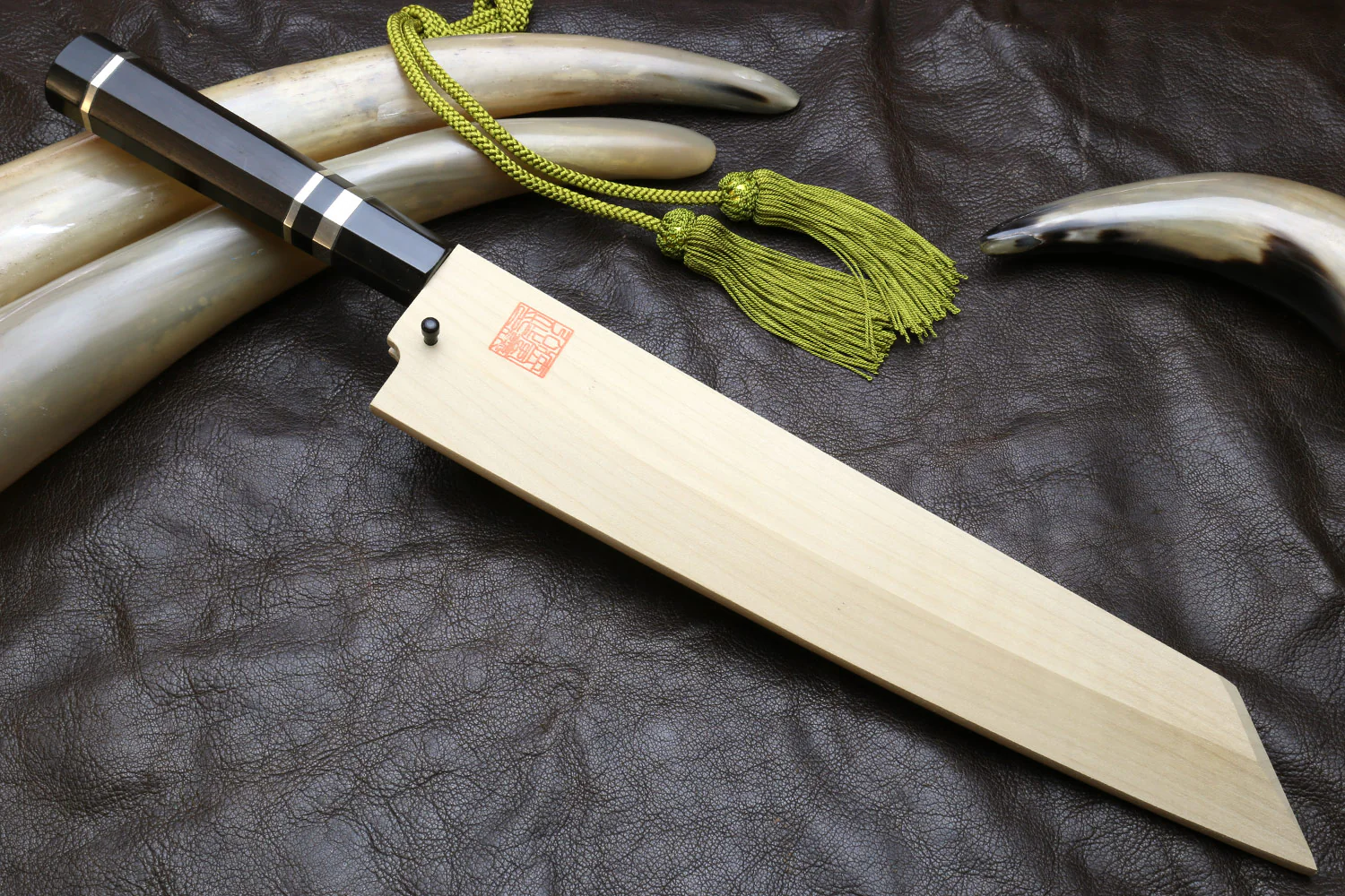 Yoshihiro Mizu Honyaki White Steel #2 Mirror Polished Mt. Fuji with Full Moon Kiritsuke with Oct. Ebony Triple Nickel Silver Ring Handle - Image 10