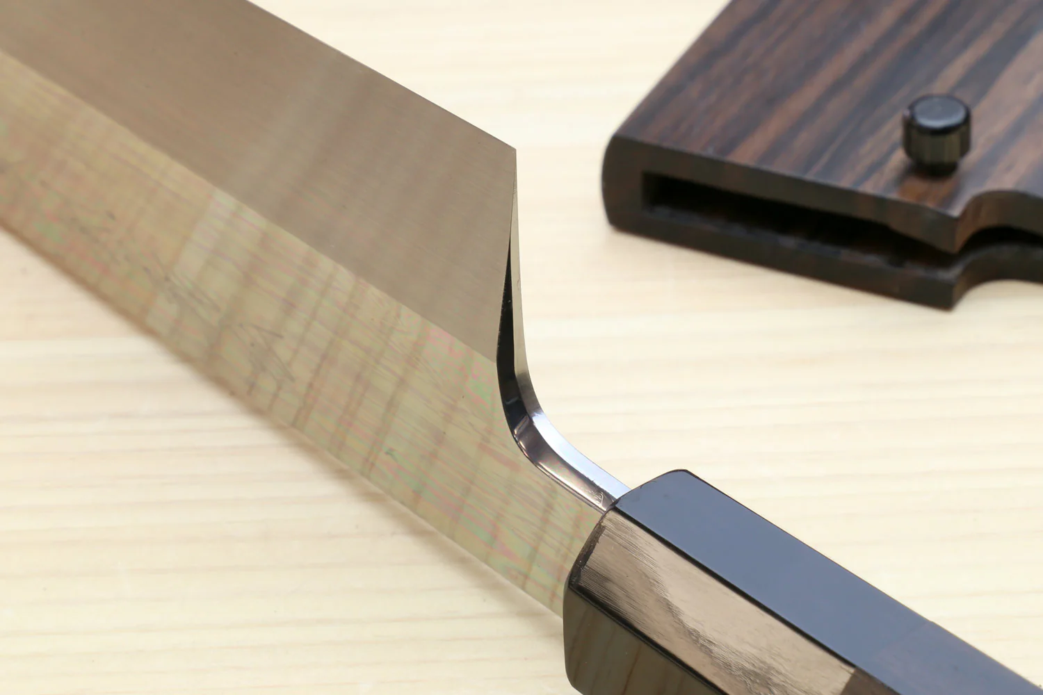 Yoshihiro Mizu Honyaki White Steel #2 Mirror-Polished Namiukashi Kiritsuke Knife Ebony wood Handle & Ebony Saya - Image 6