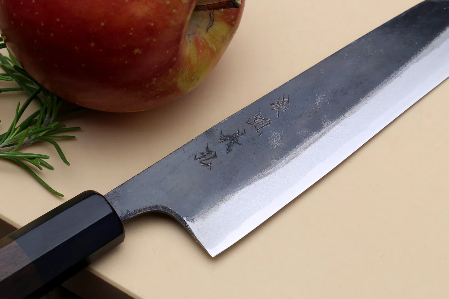 Yoshihiro Mizu Yaki Blue High Carbon Steel #1 Kurouchi Petty Kiritsuke Japanese Utility Knife Shitan Handle - Image 4