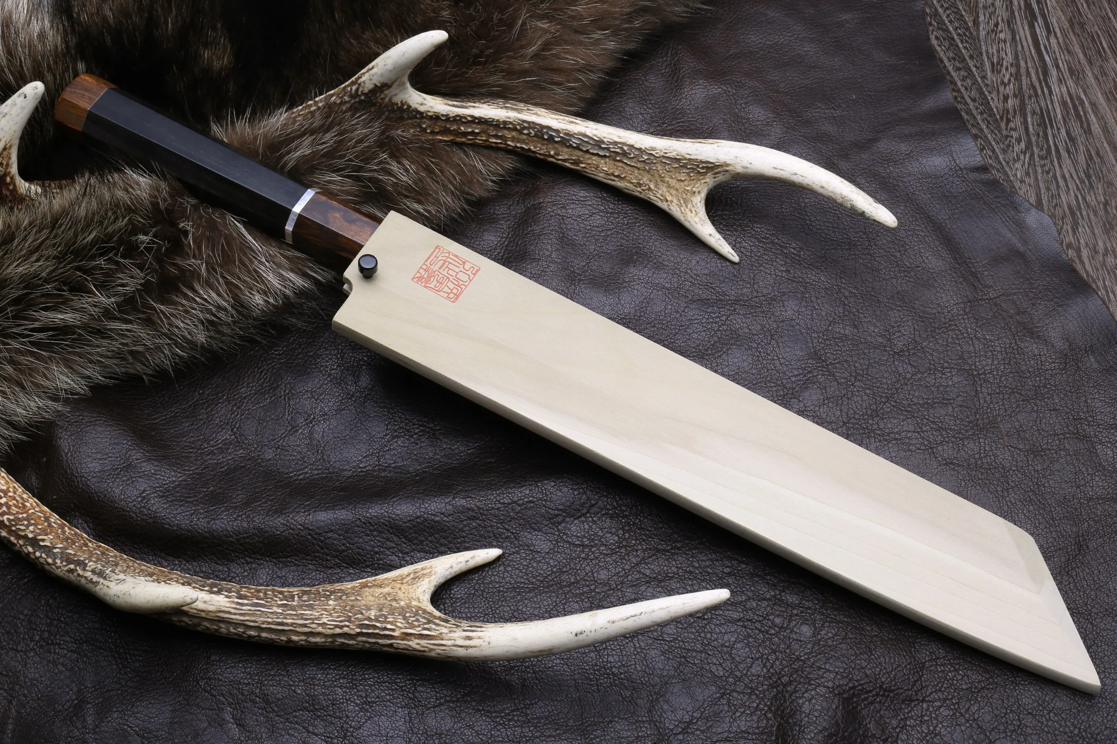 Yoshihiro Mizu Yaki Honyaki Aoko Blue Steel Mirror Finished Kiritsuke Japanese Multipurpose Knife Ebony Handle and Silver Ring - Image 10