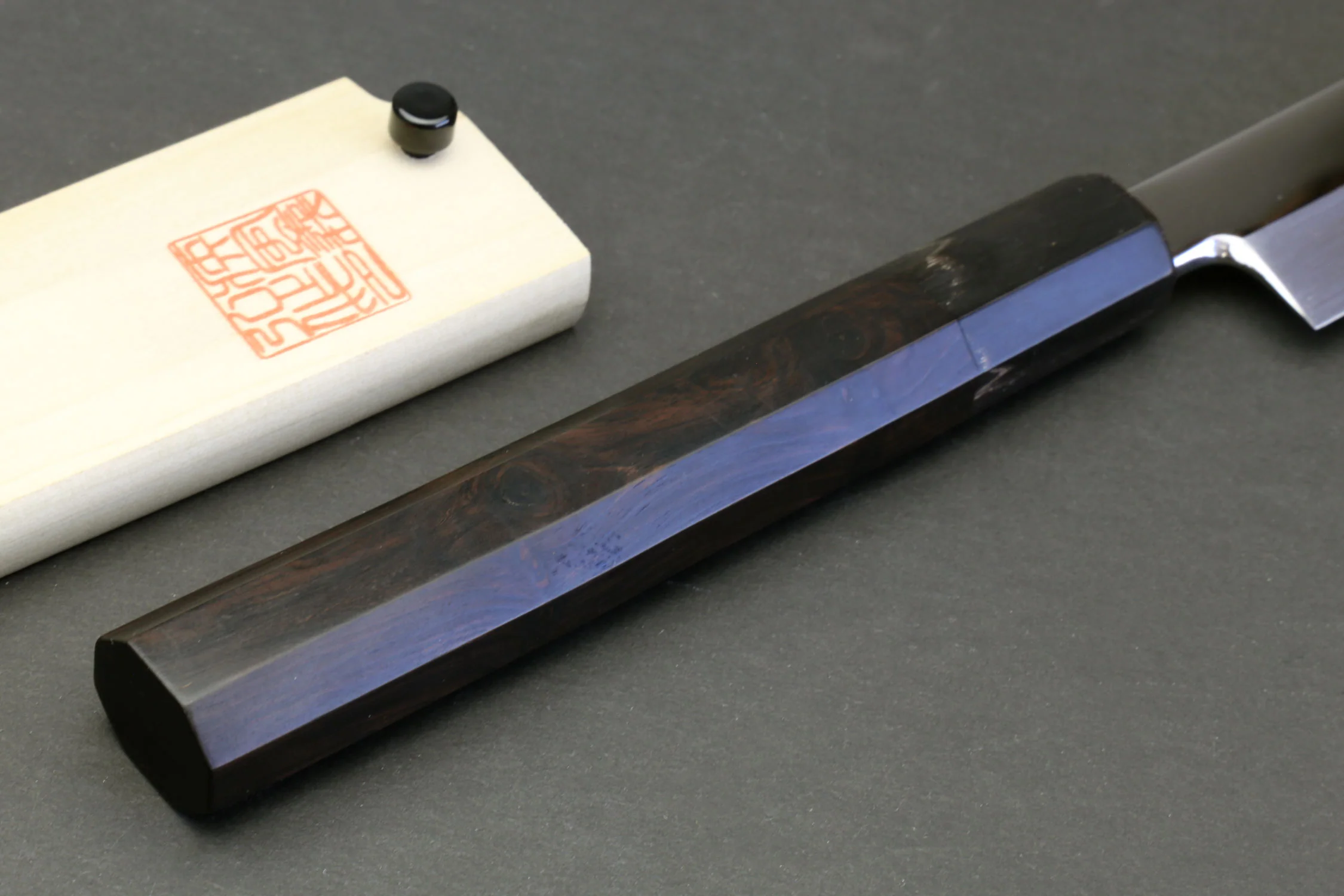 Yoshihiro Mizu Yaki Honyaki Aoko Blue Steel Mirror Polished Sakimaru Takobiki Sushi Knife Ebony Handle - Image 10