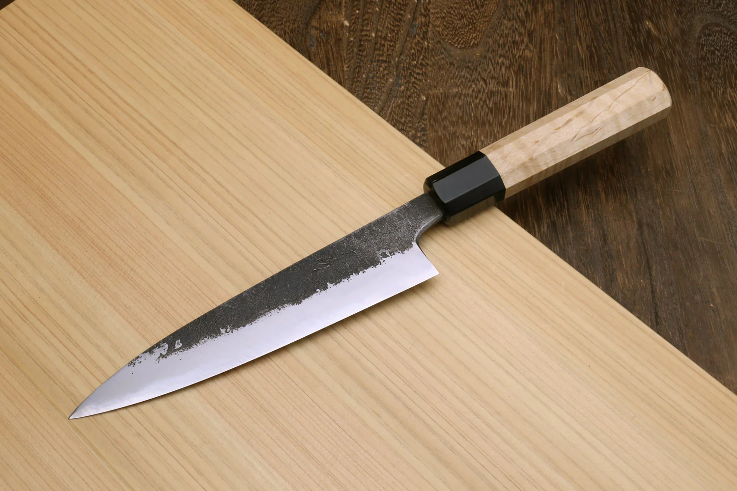 Yoshihiro Nashiji High Carbon White Steel MAZAKI Petty Utility Japanese Chefs Knife with Camphor Handle - Image 3