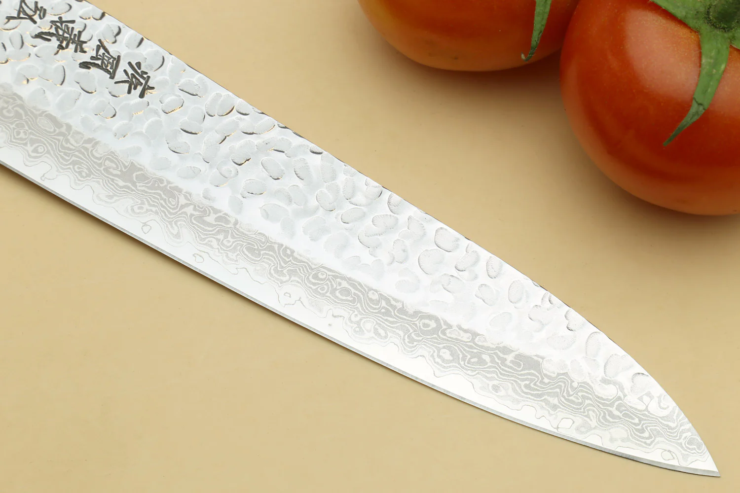 Yoshihiro VG-10 46 Layers Hammered Damascus Gyuto (210mm/240mm) Petty (150mm) Ambrosia Handle Chefs Knife Set - Image 5