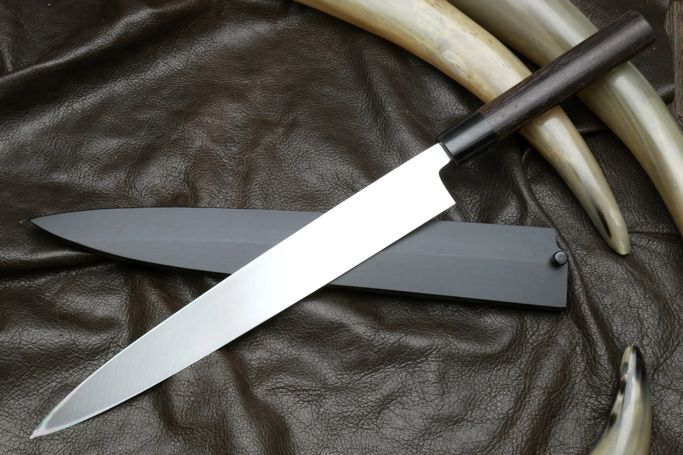 Yoshihiro Inox Stainless Steel Yanagi Sushi Sashimi Japanese Chef Knife Round Rosewood Handle with Nuri Saya Cover - Image 2