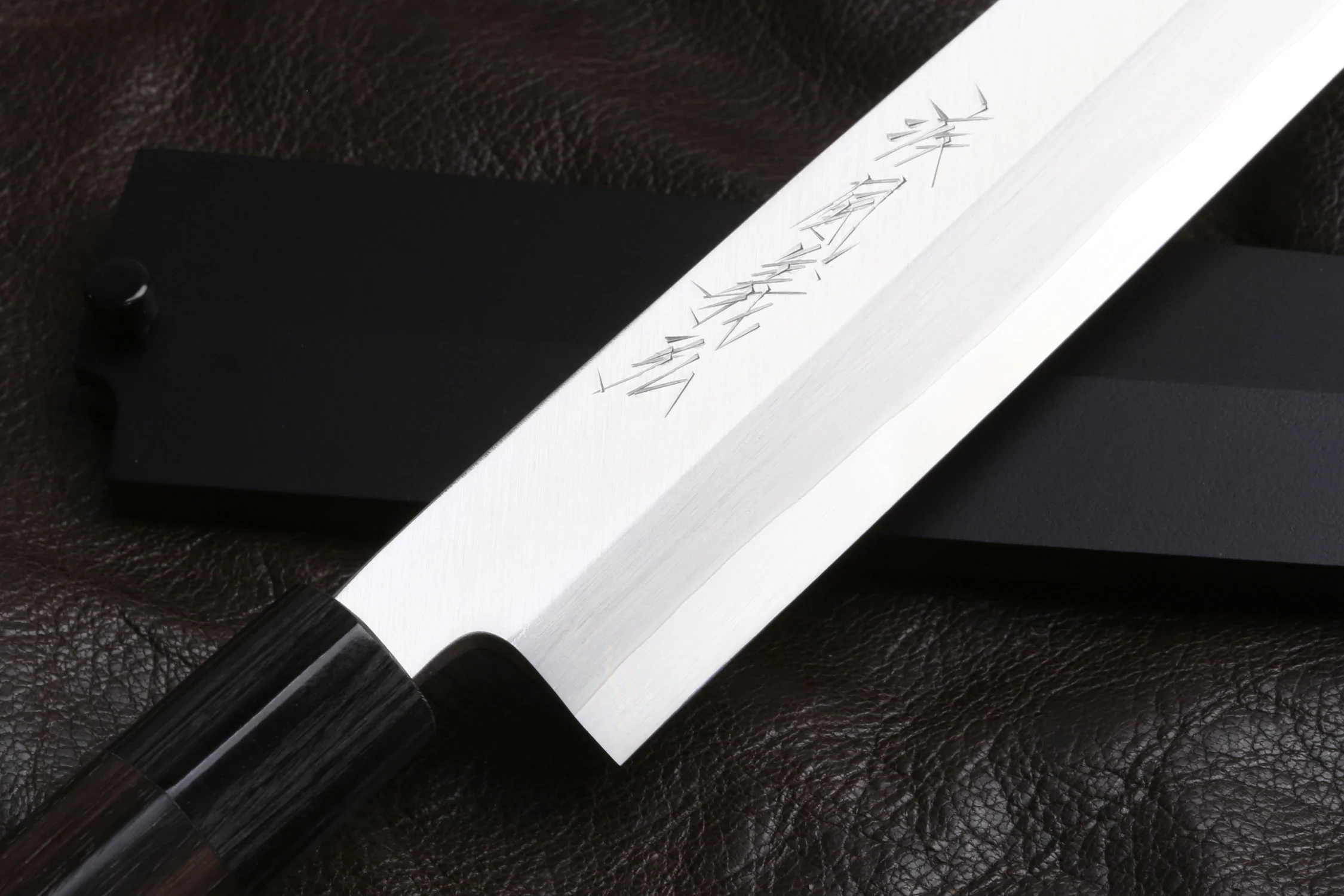 Yoshihiro Inox Stainless Steel Yanagi Sushi Sashimi Japanese Chef Knife Round Rosewood Handle with Nuri Saya Cover - Image 3