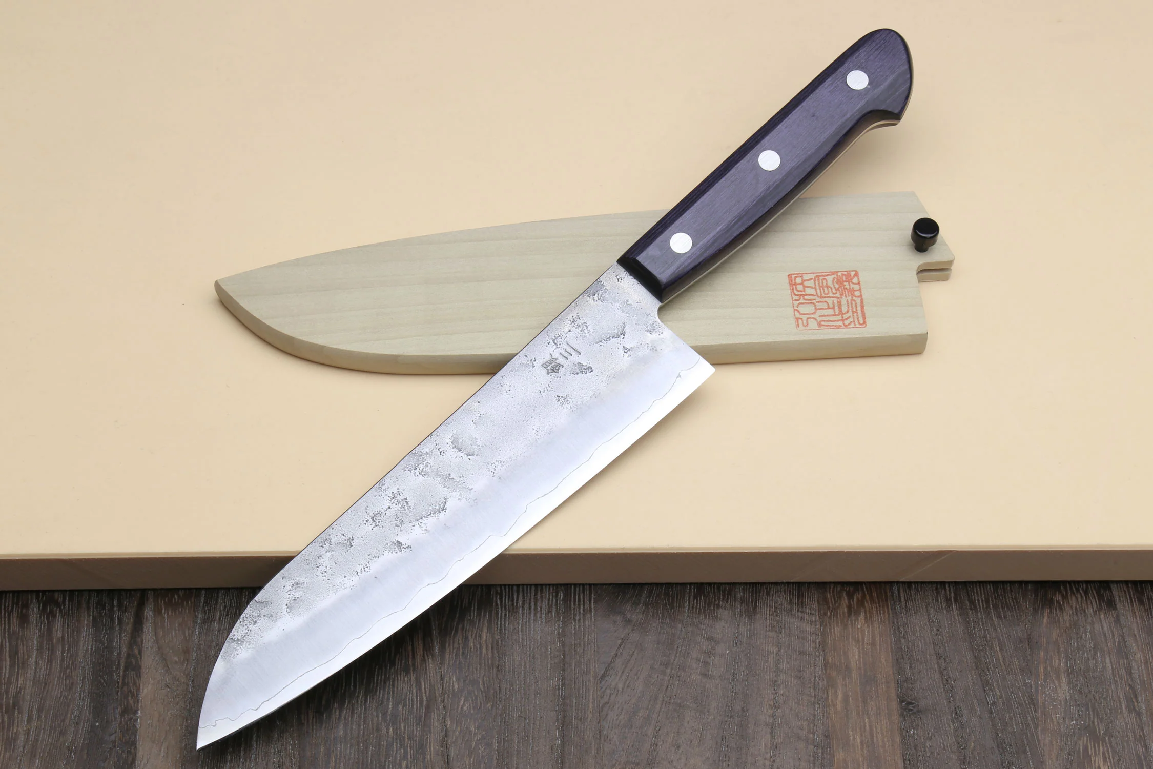 Yoshihiro Stainless Clad Nashiji Ginsan High Carbon Stain Resistant Steel Santoku Multipurpose Knife - Image 3