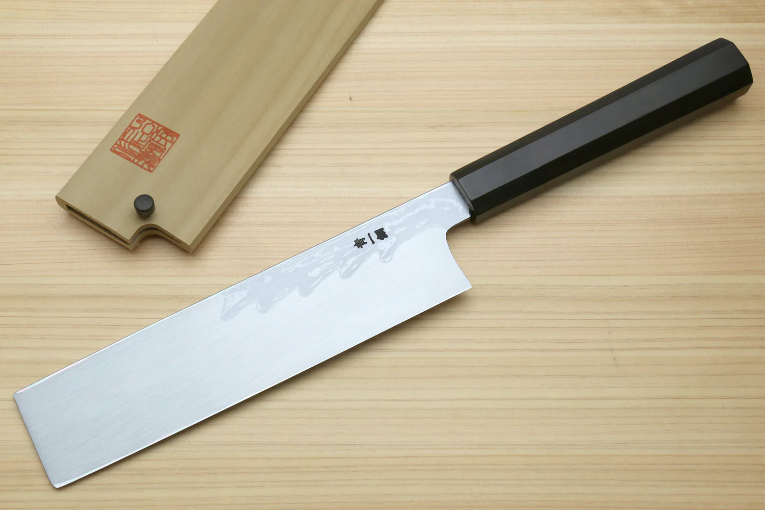 Yoshihiro Suminagashi Blue #1 High Carbon Steel Edo Usuba Japanese vegetable Prep Chopping Chef Knife Ebony wood Handle - Image 2