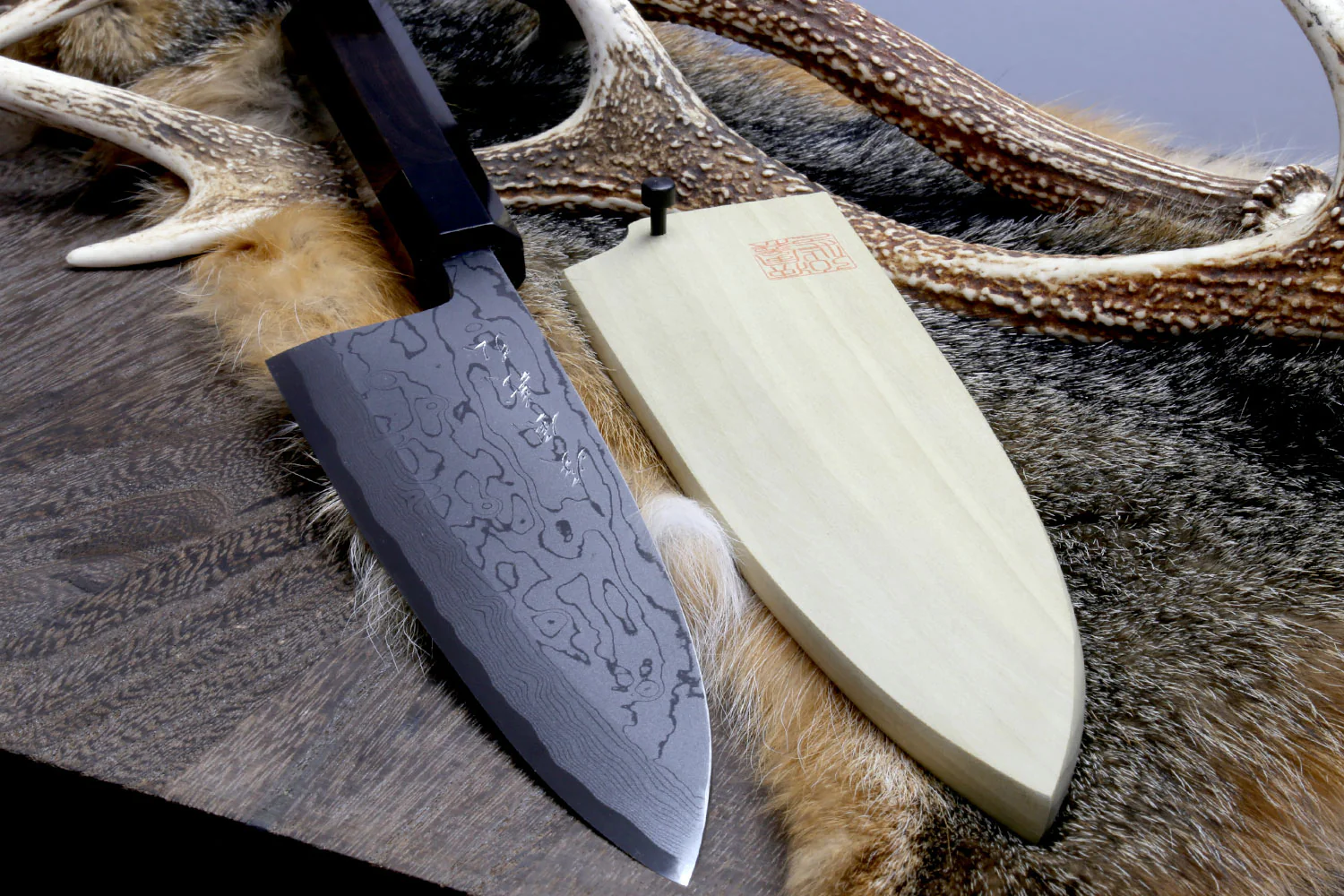 Yoshihiro Suminagashi Blue Steel #1 Deba fish fillet Chef knife, Ebony Handle - Image 4