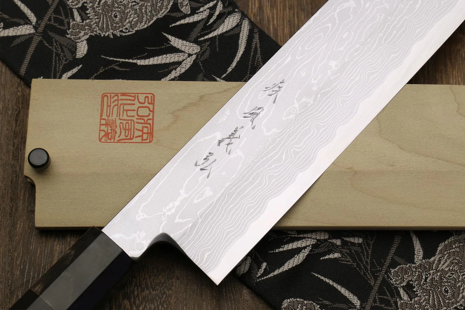 Yoshihiro Suminagashi Blue Steel #1 Kama Usuba Traditional Japanese vegetable Chopping Chef Knife, Ebony Wood Handle - Image 3