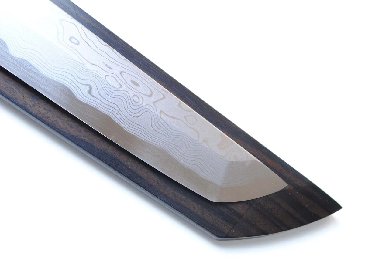 Yoshihiro Suminagashi Blue Steel #1 Sakimaru Takobiki Sushi Sashimi Slicing Japanese Chef Knife Ebony wood Handle - Image 4