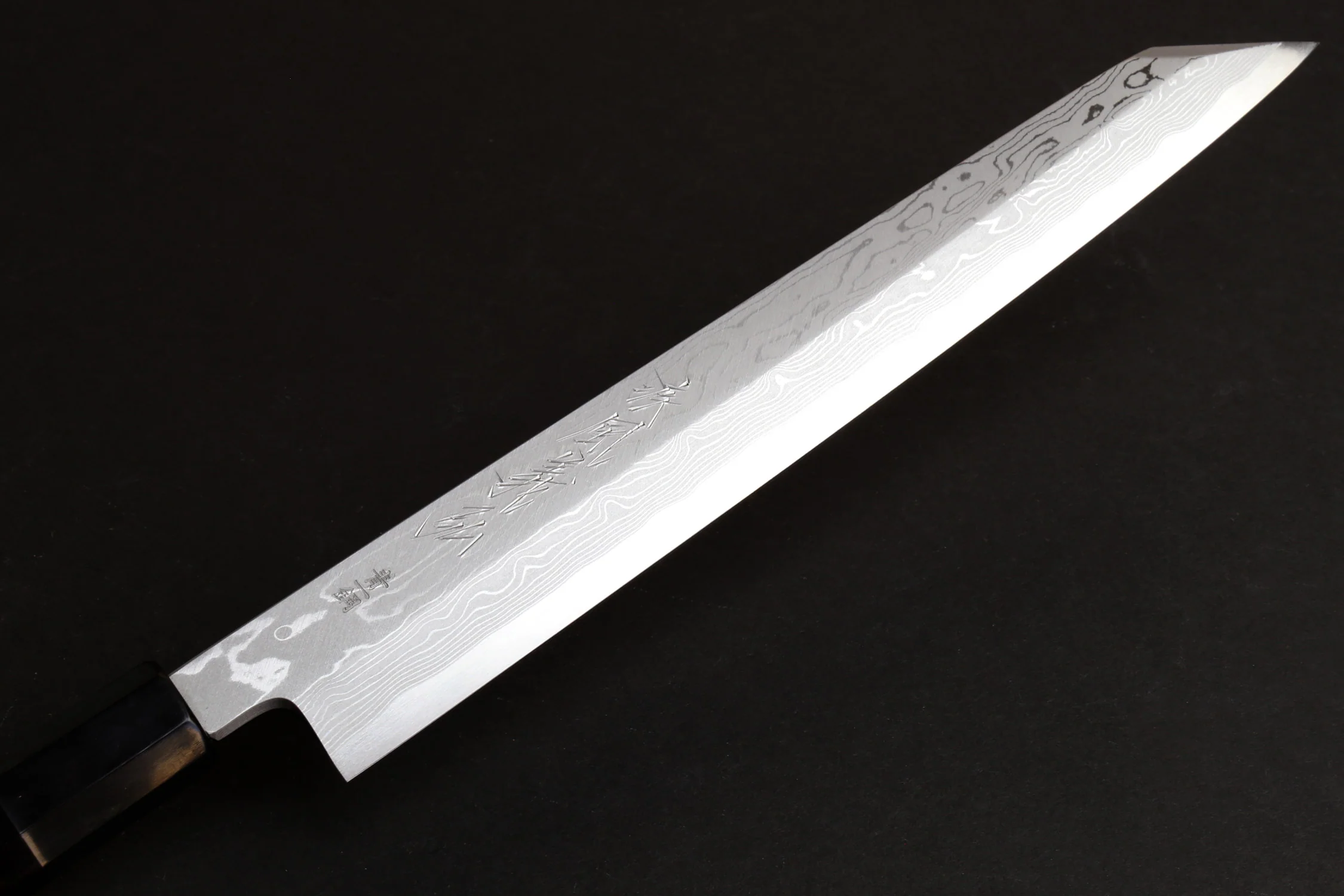 Yoshihiro Suminagashi Blue Steel #1 Yanagi Kiritsuke Sushi Sashimi Japanese Knife Ebony Handle with Ebony Saya - Image 3