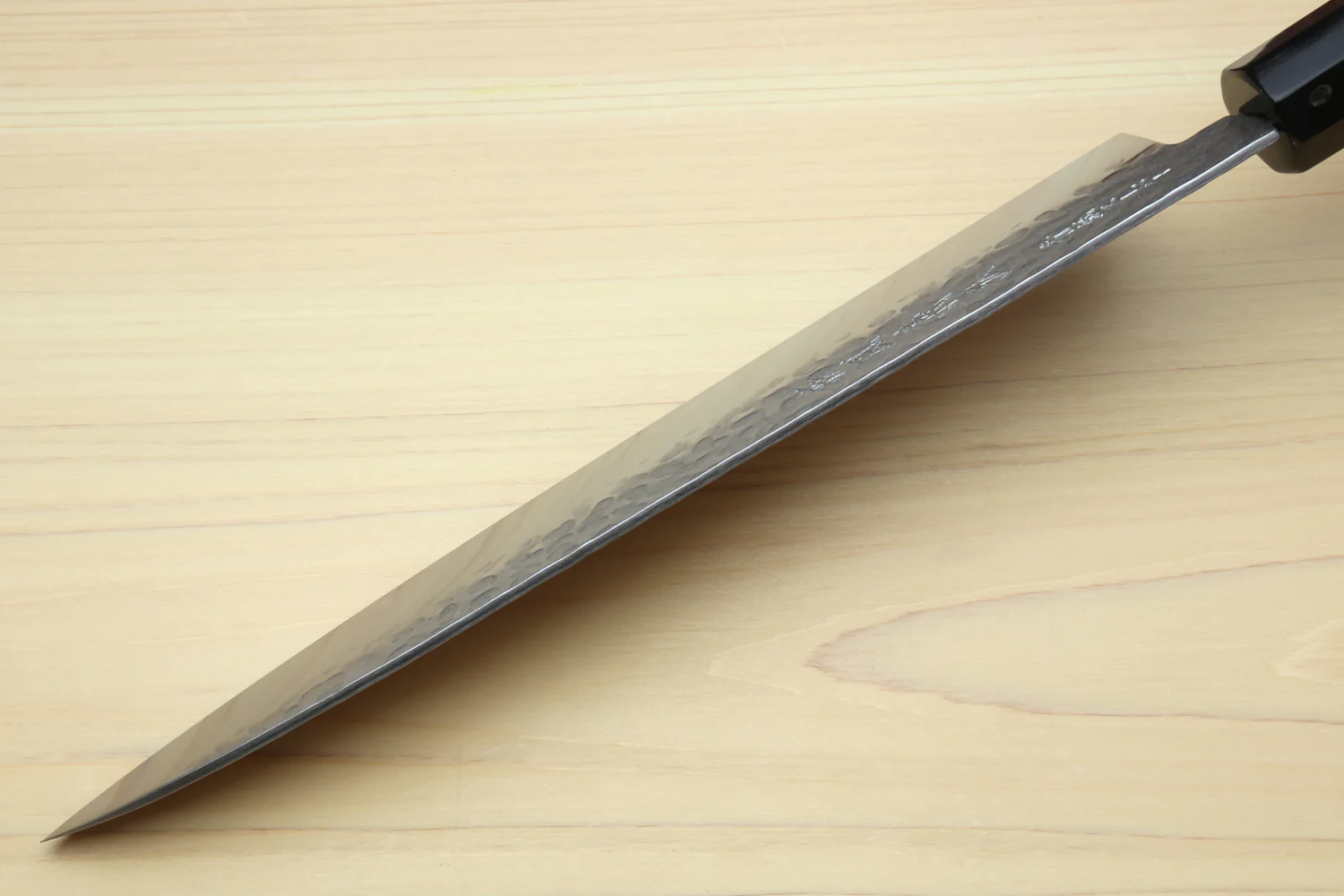 Yoshihiro Super Blue Steel Stainless Clad Hammered Gyuto Chefs Knife Ebony Handle (Blade Length 9.5" (240mm)) - Image 5