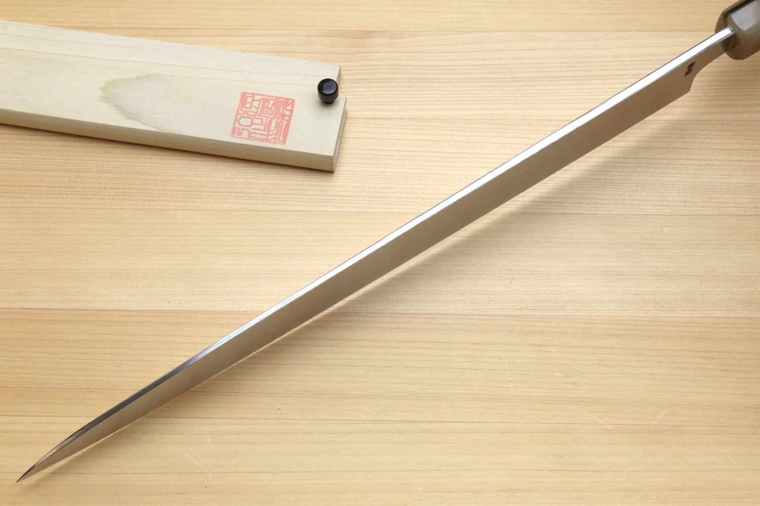 Yoshihiro SVG-10 Semi-Stainless Steel Mirror Finished Yanagi Sushi Sashimi Japanese Knife Triple Ring Handle with Water Buffalo Horn Bolster - Image 6