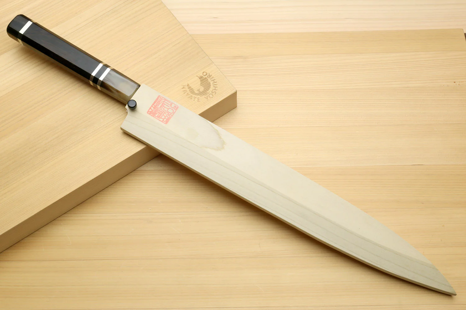 Yoshihiro SVG-10 Semi-Stainless Steel Mirror Finished Yanagi Sushi Sashimi Japanese Knife Triple Ring Handle with Water Buffalo Horn Bolster - Image 8
