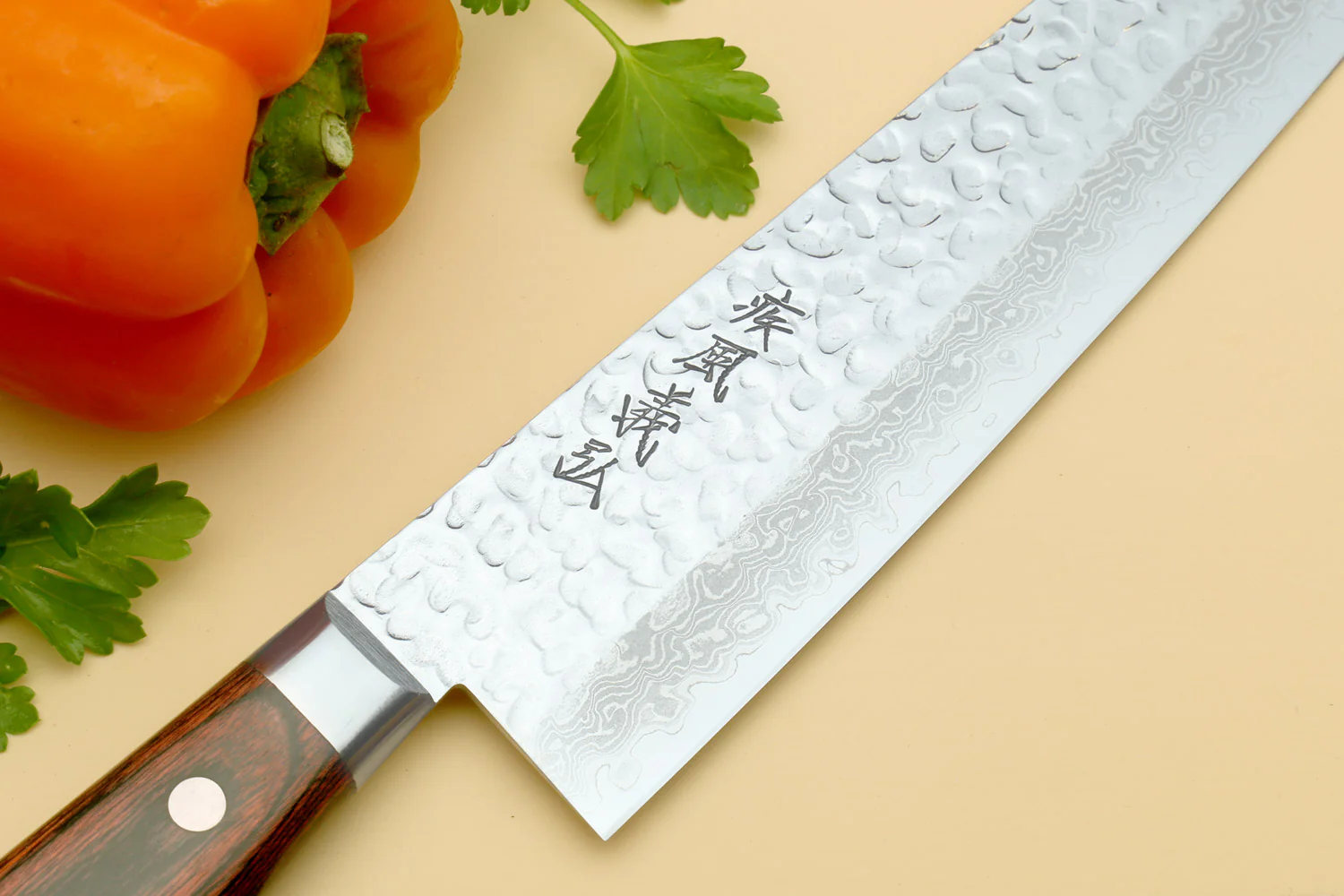 Yoshihiro VG-10 16 Layer Hammered Damascus Stainless Steel Gyuto Chefs Knife - Image 2