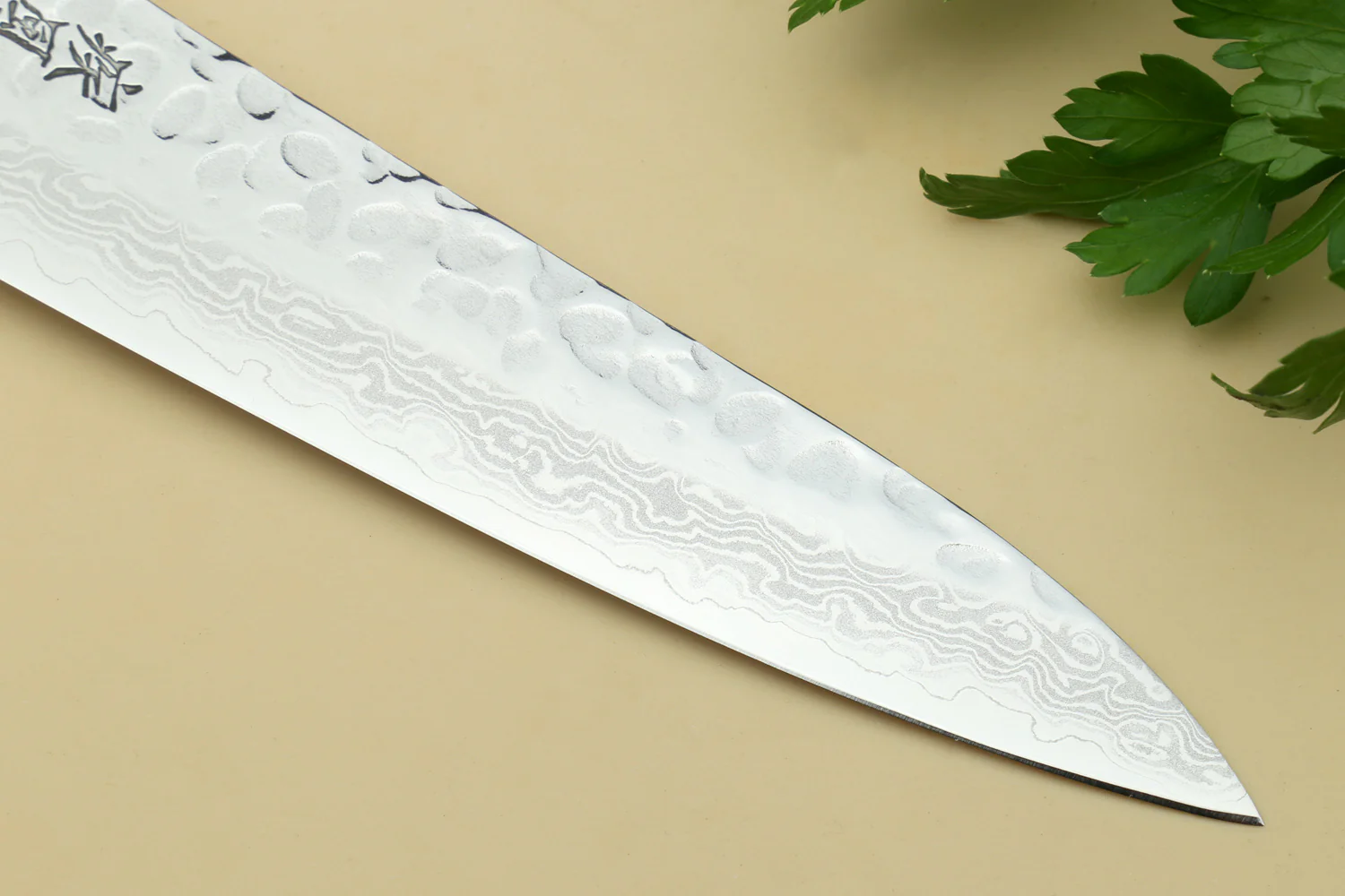 Yoshihiro VG-10 46 Layers Hammered Damascus Petty Utility Japanese Chef Knife Octagonal Turquoise Blue Handle (6" (150mm)) - Image 4