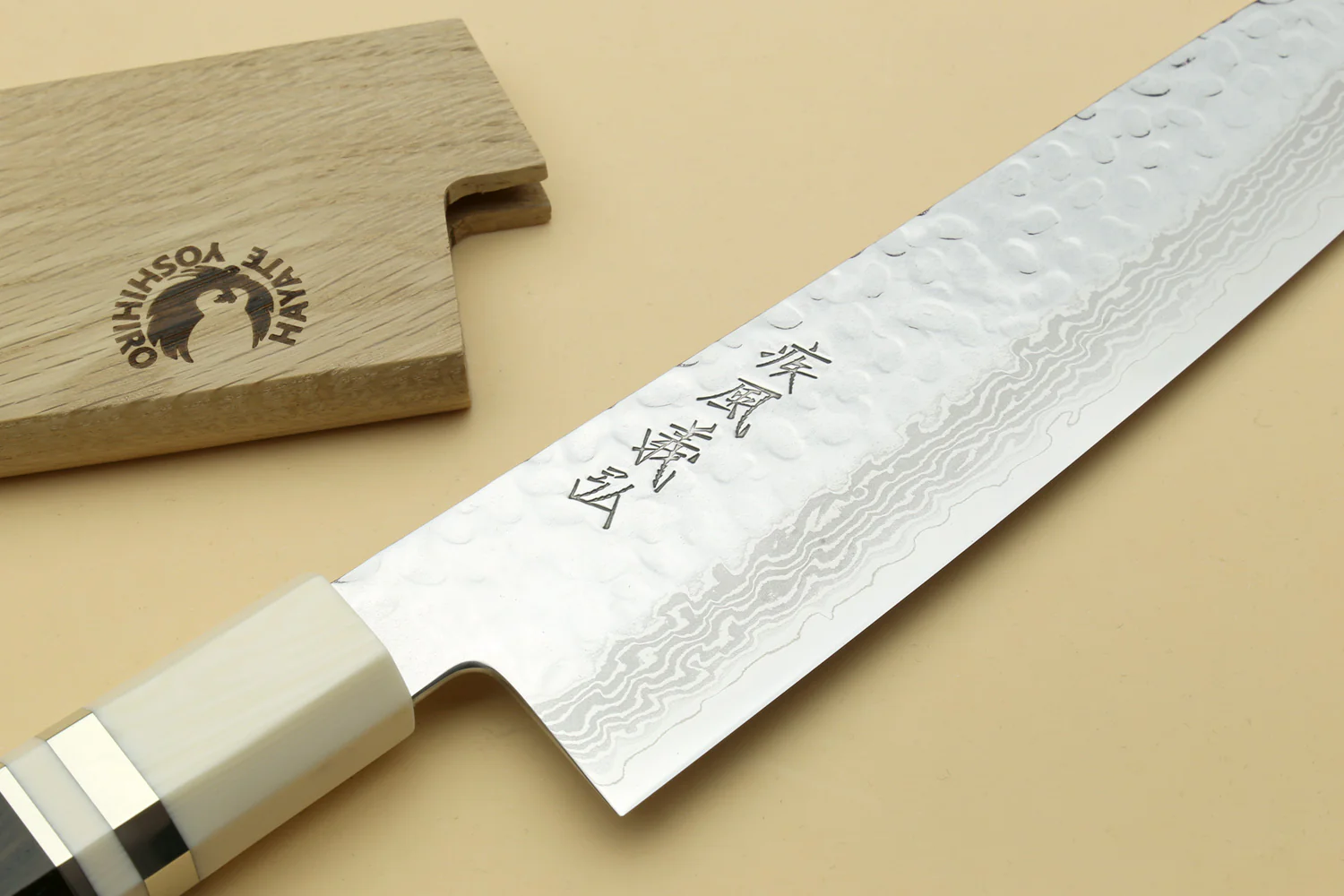 Yoshihiro VG-10 46 Layers Hammered Damascus Gyuto Japanese Chefs Knife Octagonal Alternative Ivory Handle - Image 3