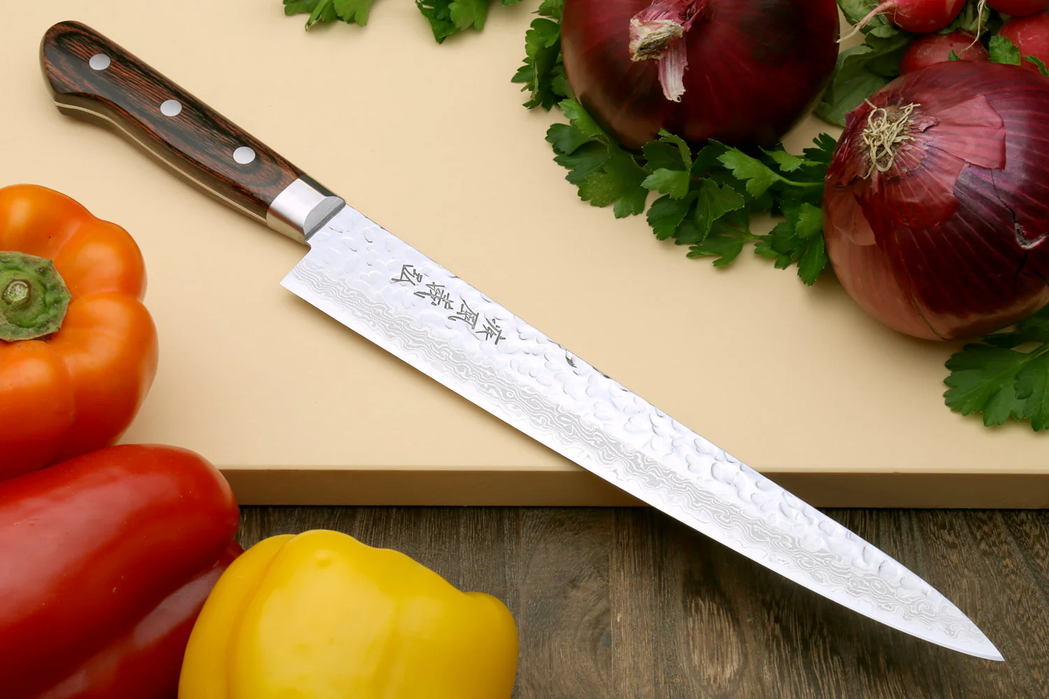 Yoshihiro VG-10 16 Layer Damascus Knife 6PC Set (2 Gyuto, Petty, Sujihiki, Santoku, Nakiri) - Image 6