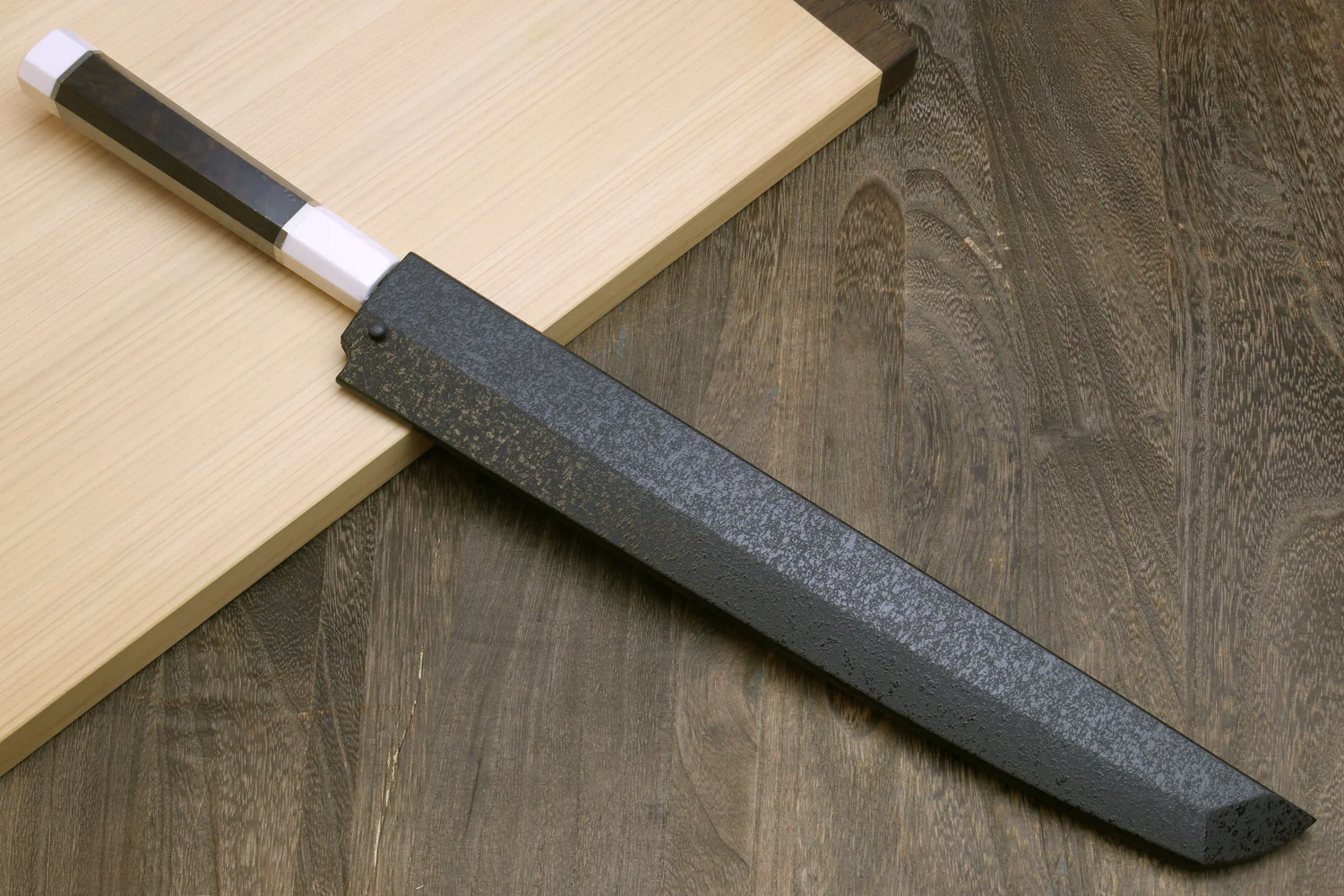 Yoshihiro VG-10 Honyaki Sakimaru Takobiki Japanese Sushi Sashimi Knife with Double Nickel Silver Ring Corian Ebony Handle - Image 6